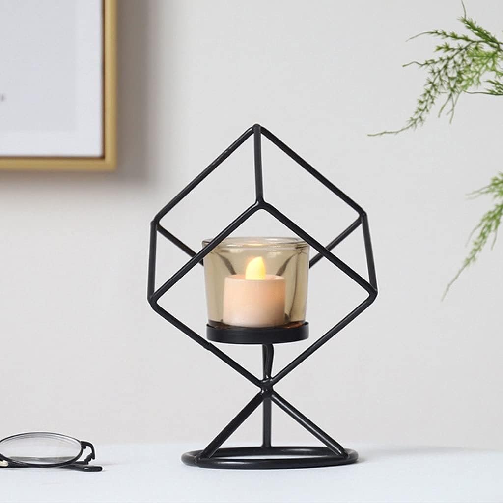 candle-holder Creative Geometric Wrought Iron Glass Candle Holder Decoration Light Luxury Romantic Candle Light Wedding Props Desktop Decorations candlestick, 20010125