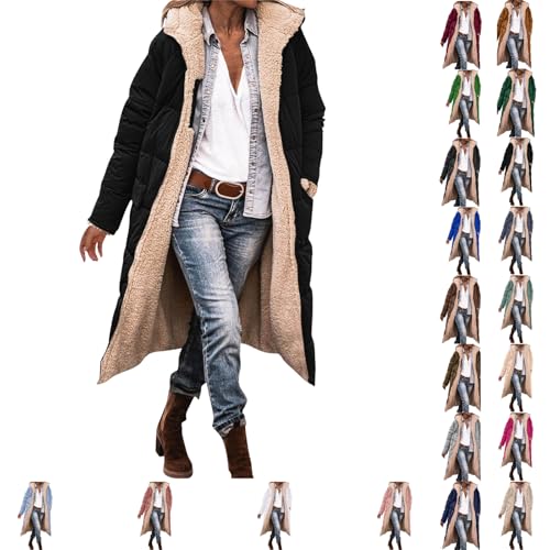 Womens Long Puffer Coat Oversized Reversible Fleece Jackets Winter Warm Outerwear Sherpa Fleece Lined Long Jackets