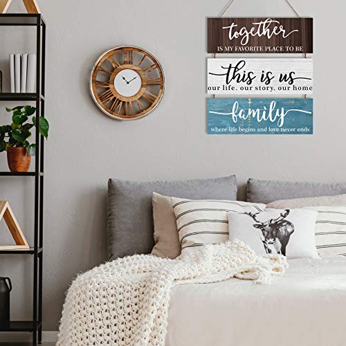 image for Hicarer This is Us Family Sign Wall Decor Together Rustic Wood Hanging