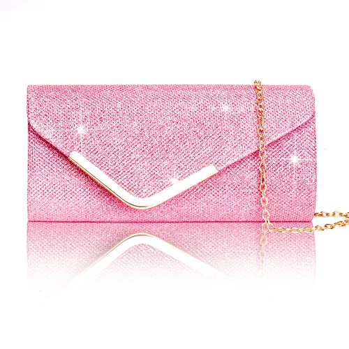 Larcenciel Pochettes et Clutches Femme, Pochette Enveloppe Sac de Soirée en Paillettes Brillant avec Chaîne, Chic Sac à Main Femmes Bandoulière Clutch Caba Sacoche...
