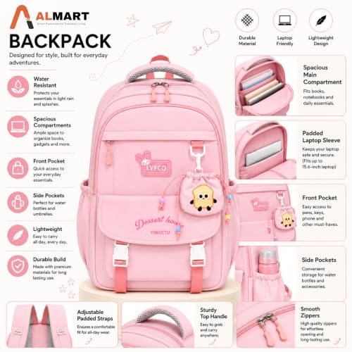 Image of Korean Style Unisex School & College Backpack Bag | 18 Inch Large Capacity Bag For Girls & Boys Age of 12-16 Years | Best For Middle & High School, College, Tution, Travel, Camping