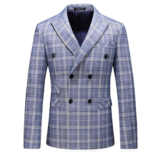 Mens Plaid Blazer Slim Fit Double Breasted Casual Suit Jacket Notched Lapel Formal Business Wedding