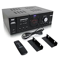 Pyle 3000 Watt Premium Home Audio Power Amplifier - Portable 4 Channel Surround Sound Stereo Receiver w/Speaker Selector &amp; Remote-For AmplifiedTV,Subwoofer Speakers, Theater &amp; PA System-PT3300 Black