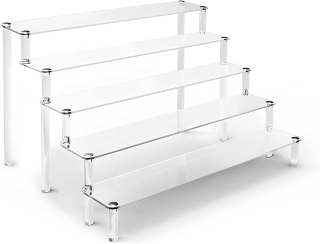 Giyiprpi 5 Tier Acrylic Stands for Display, Clear Display Stand Risers Shelf for Cupcakes Perfumes Figurines, Tabletop Cupcake Stand for Decorating & Organizing (15.7" x 12.6" x 9.8")