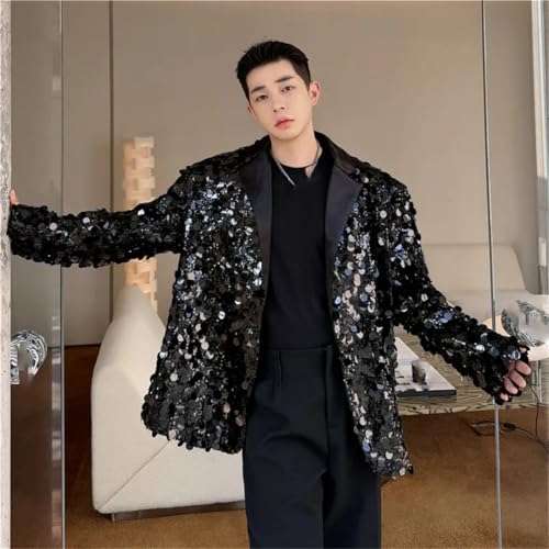 Mens Sequins Blazer Oversize Party Stage Suit Coat Casual Long Sleeves Blazers4