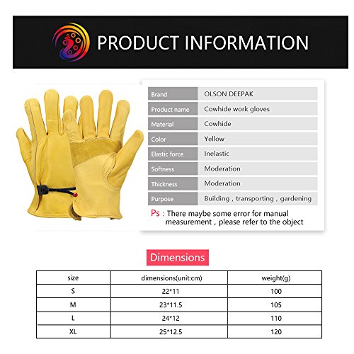 Olson Deepak Outdoor Working Glove For Women And Men,Cowhide Leather Work Gloves For Gardening/Welding/Yard Work/Driving (Yellow, Extra Large（Pack Of 1）) #TOP6