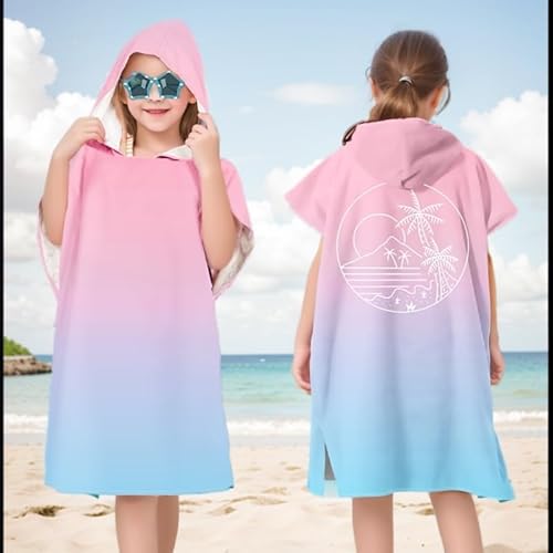 Proumhang Kinder Surf Poncho Badeponcho Mikrofaser Bademantel Strandtuch Frottee Wechselmantel Wassersport Poncho Mädchen Jungen 60 cm x 70 cm