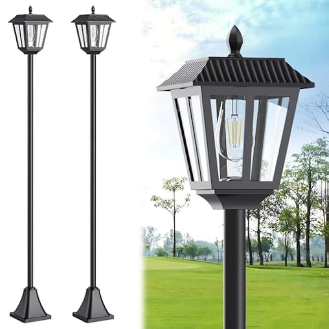 68 Solar Lamp Post Light Outdoor - 3000K Warm White, IP45 Waterproof Post Solar Lights Outdoor, Pole Lights Decorative Lamp for Yard Garden Patio Lawn Pathway Driveway Front/Back Door (2PK)