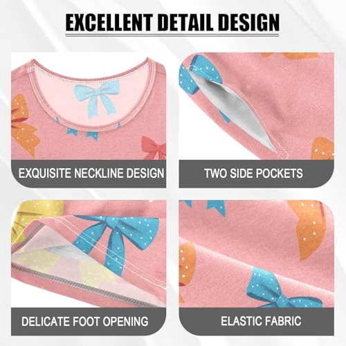 ALAZA Bow Cartoon Pajamas Set Short Sleeve Cotton Sleepwear Summer Pjs 2 Piece 5-14Y4