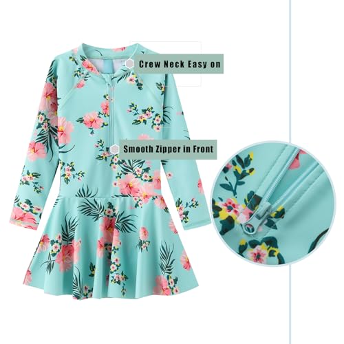 Image of Girls One Piece Swimsuits Long Sleeeve Swim Dress for Kids Girls Bathing Suits Summer Swimwear 3-16 Years