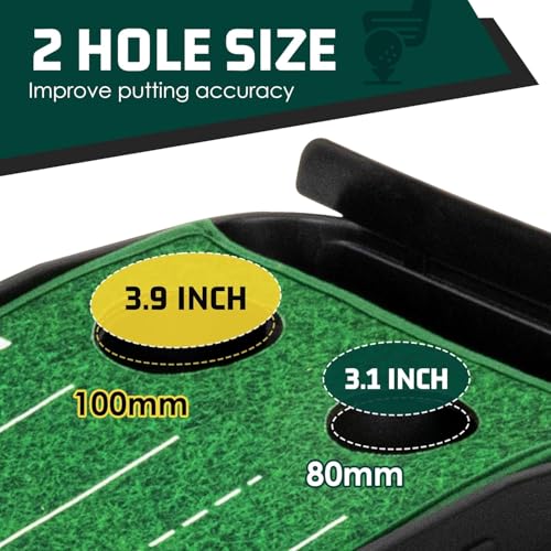 Image of Leosportz Golf Putting Mat 2.5 Meter with Auto Ball Return, Indoor Putting Green for Home Office Practice, Dual Hole Golf Training Mat | Ball and Club Not Included (2.5m, Retracable Mat Set)