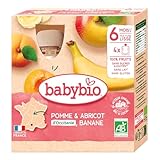 Babybio - Gourdes Fruits - Pomme Abricot d'Occitanie Banane 4x90 g - 6+ Mois - BIO...