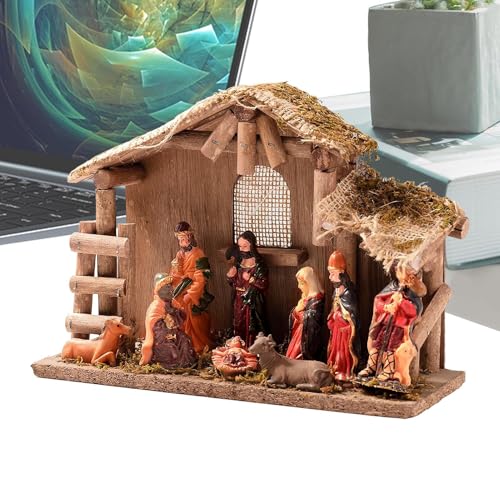 Generico Figure Presepio,Presepe Completo Per Natale Con Figure - Set Miniature Religiose per Tavolo Mensola Finestra