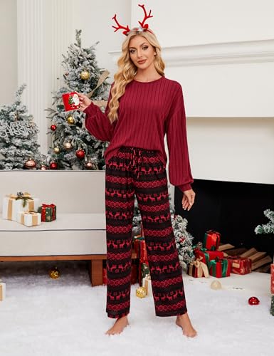 Image of Blooming Jelly Women Ribbed Long Sleeve Pajama Sets Fall Loungewear Pockets