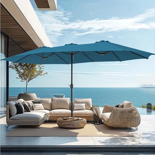 Image of PHI VILLA 15ft Large Outdoor Patio Umbrella with Base Included, Cyan