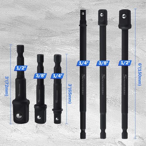 SPEEDWOX 6Pcs 3-Inch and 6-Inch Impact Grade Socket Adapter Set Socket Adapter Extension Set Impact Adapter Set Socket Sets 1/4 3/8 1/2 Impact Socket Adapter Set 1/4 Hex Shank Socket Driver - Image 2
