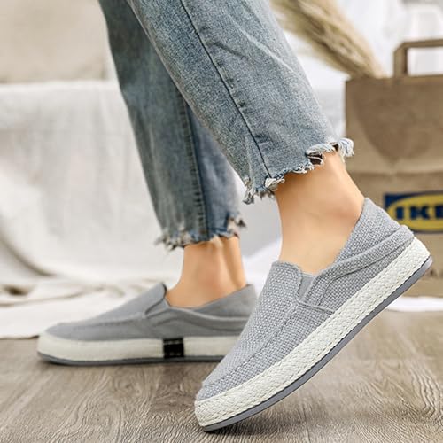 Fashion Men's Soft Linen Shoes, Simplicity Traditional Chinese Footwear, Casual Handmade Retro Loafers,7.5,Grey2