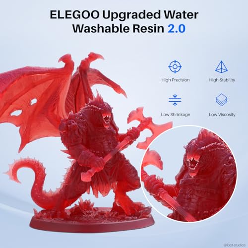 Image of ELEGOO Upgraded Water Washable Resin 2.0, Clear Red 2000G | 3D Printer Resin Low Viscosity and High Precision, 405nm Rapid UV-Curing Photopolymer Resin, 3D Resin for LCD /DLP 3D Printing