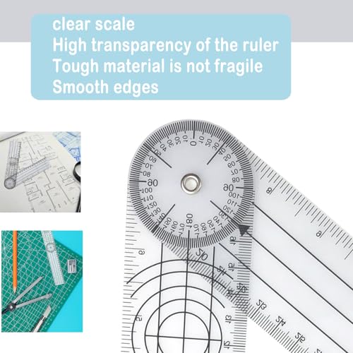 Yicoovey Protractor, 2 pcs Protractor Physiotherapy, 360° Angle Transparent Joint Protractor - Image 4