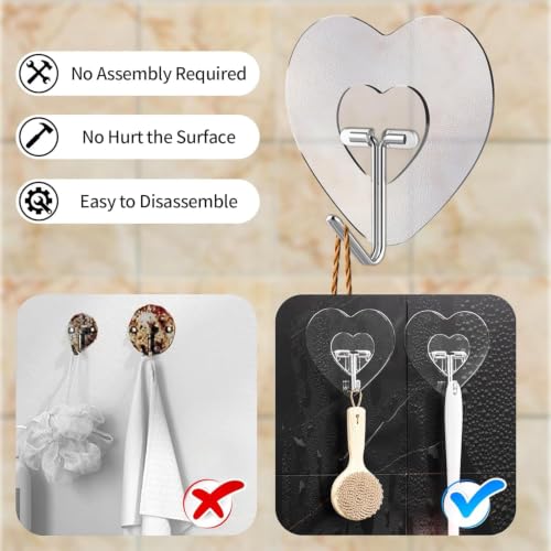 Image of 10 PCS Adhesive Hook for Hanging Heart Love Shape Heavy Duty Waterproof Transparent Sticky Hooks No Drill Nail Free Utility Wall Hangers for Kitchen Bathroom Bedroom Keys Towels