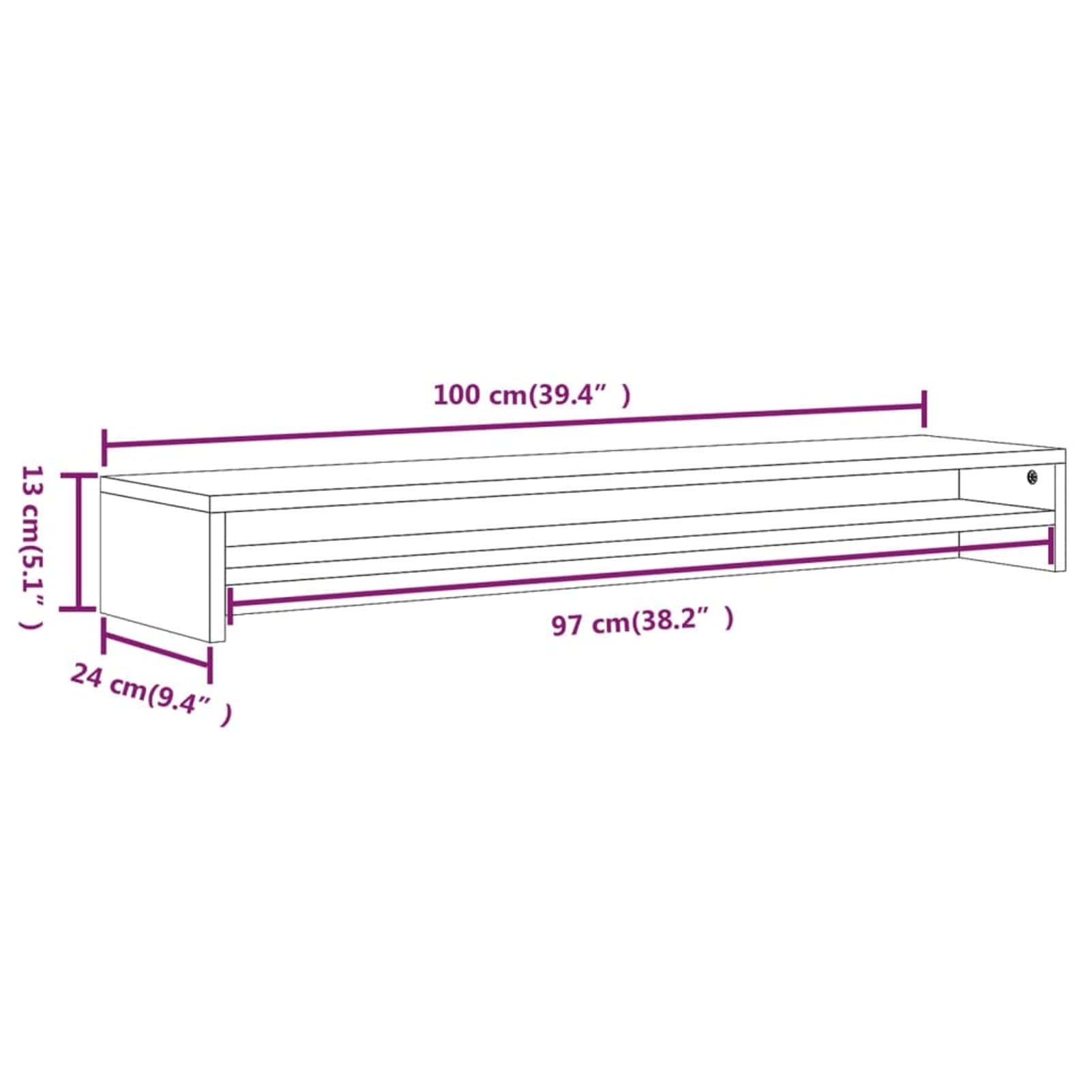 Homgoday Supporto per monitor in legno di rovere fumé, 100 x 24 x 13 cm, supporto da scrivania per monitor e computer portatili