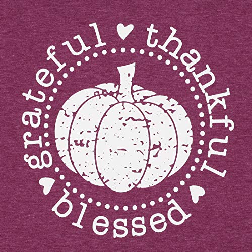 VILOVE Grateful Thankful Blessed Thanksgiving Shirt for Women Pumpkin Graphic Top Long Sleeve Letter Print Casual T-Shirt (Medium, Red)