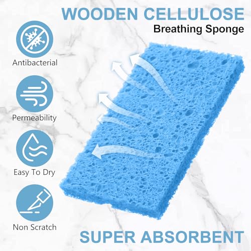 Image of Zhengmy 100 Pieces Sponges Bulk Sponges Kitchen Compressed Sponge Natural Dish Sponge Compressed Wood Pulp Cleaning Without Scratching for Kitchen Bathroom, 3.9 x 2.4 x 0.12 Inch (Blue)