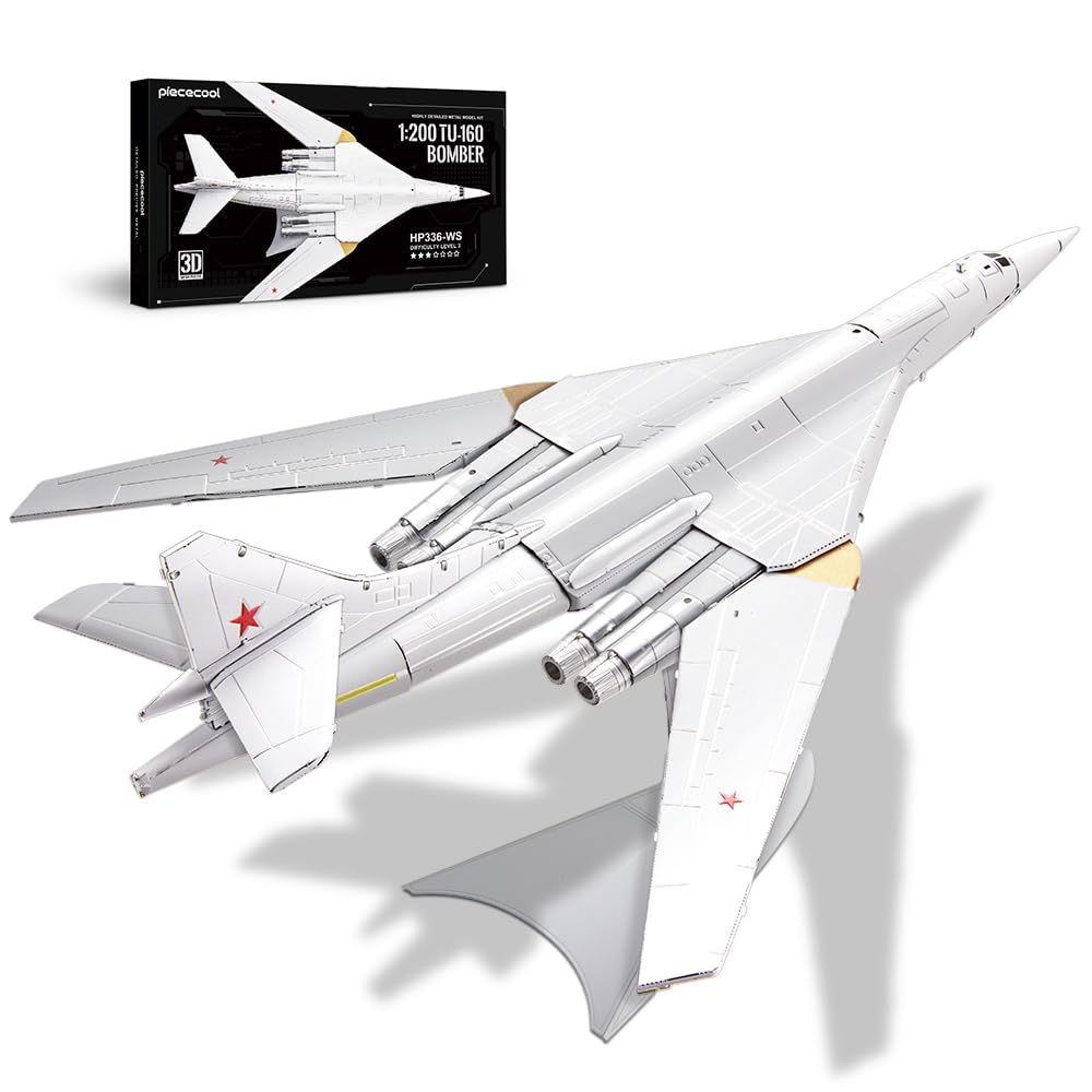 Piececool Metal Puzzle 3D Bombarderos Estratégicos Tu-160, Aviones Maquetas para Construir Adultos, Puzzles 3D Maquetas para Montar, Maqueta Metal, Regalo Cumpleaños, Recuerdos, Colección, 53 Piezas