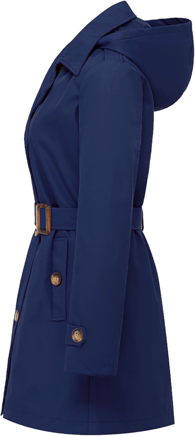 Chrisuno Women's Double Breasted Trench Coats Mid-Length Belted Overcoat Long Dress Jacket with Detachable Hood - Image 7