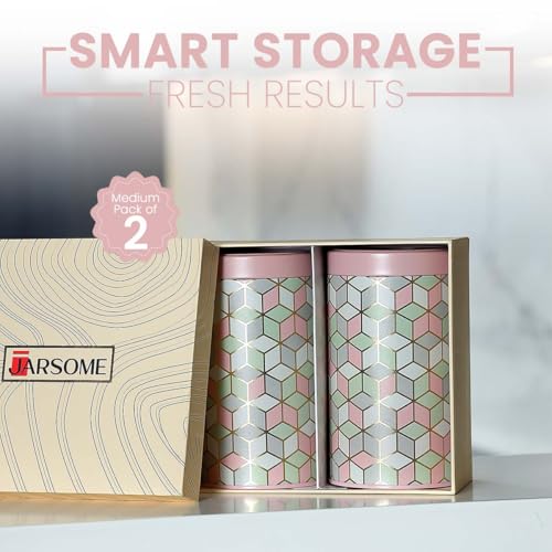 Image of Maroc Collection Airtight Kitchen Container Set| 850ML- Set of 2| Food Grade Metal Storage Jars for Cereals, Cookies, Dals & Dry Foods| Leakproof, Moist-Proof Canisters| Moroccan Pink Pastel