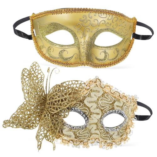 WHAMVOX 2pcs Couple Half Masquerade Masks Lightweight Festival Masks for Women and Men for Carnival Halloween Masquerade Vintage
