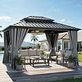 YITAHOME 10X12FT Hard Top Gazebo Aluminum Frame Patios Double Roof Canopy Garden Metal Gazebo Tent Curtains Netting for Patios Backyards Decks Lawns, Gray