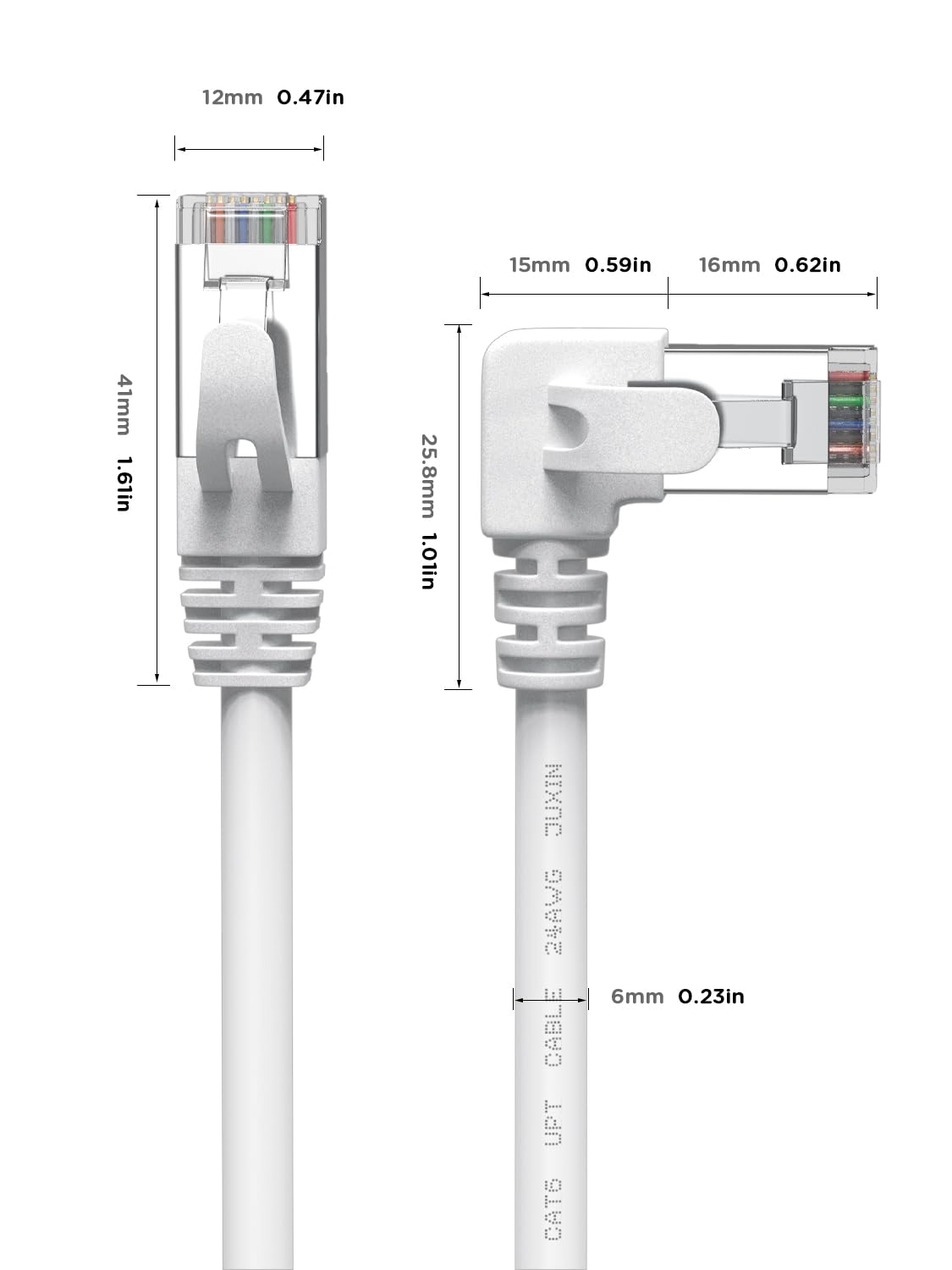 Cat6 kabel Ethernet, kątowy, 90 stopni, kąt prosty, CAT 6, kabel krosowy Ethernet, Gigabit, RJ45, sieciowy kabel internetowy do Mac, PC, routera, modemu, drukarki, Xbox, PS4, PS3, biały