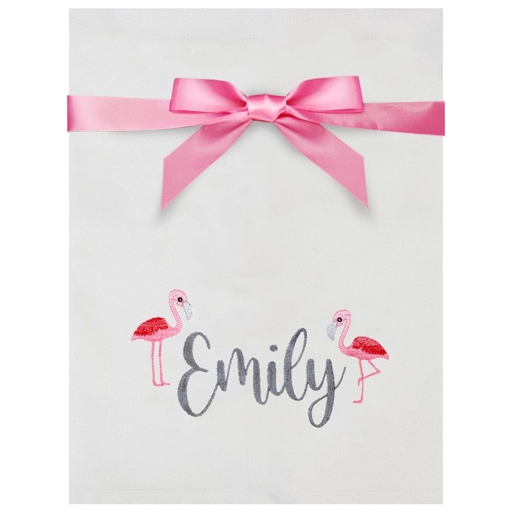Teddyt's White Personalised Flamingo Name Embroidered Cotton Tea Towel