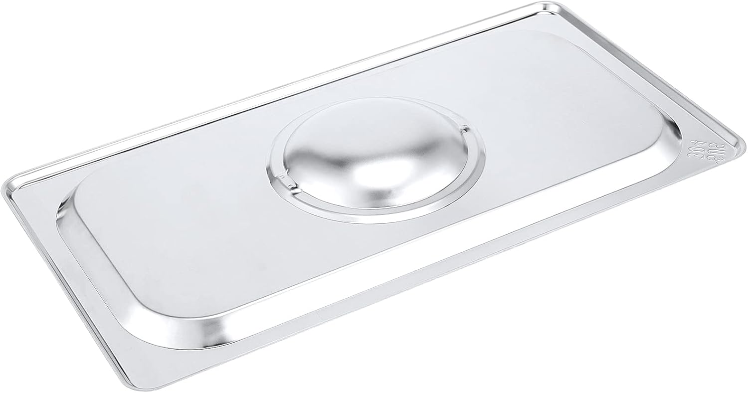 PINGEUI 8 Pack 1/3 Size Stainless Steel Steam Table Lid, Solid Hotel Pan Cover with Handle for Steam Food Pan, Non-Stick Surface