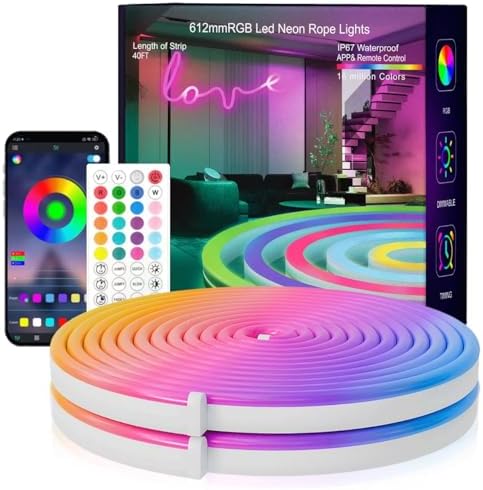 Neon Rope Lights, 20FT RGB LED Strip Lights, Waterproof IP67 LED ...