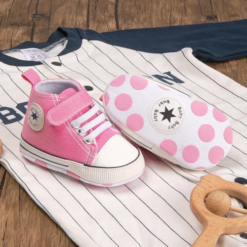 Image of Unisex Baby Girls Boys Canvas High-top Shoes, Newborn Infant Anti-Slip Soft Sole Frist Walking Breathable Sneakers