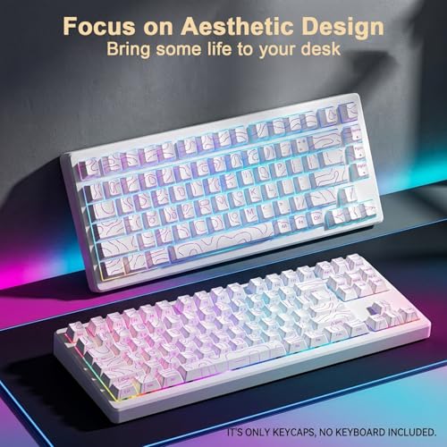 Image of ZORBES130-Key Custom Topographic Keycaps, Fashion Contour Line Design, Minimalist Line Backlit Mechanical Keyboard Gaming Keboard Keycap Set, White