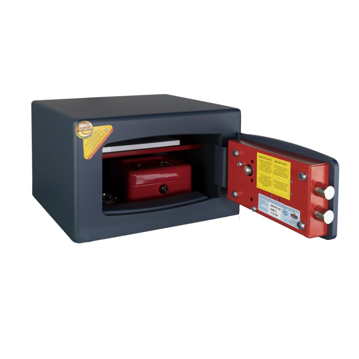 Technomax, Cassaforte a mobile, Gold Moby Diplo, modello GMD/3, Apertura con chiave a doppia mappa + combinatore a 3 volantini, Dimensioni mm. 220 (H) x 350 (L) x 300 (P)