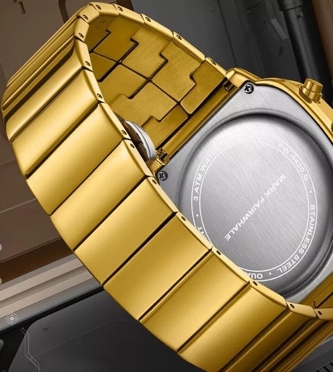 Image of Mark FAIRWHALE Luxury Men's Digital Quartz Watch - Waterproof 3ATM Chronograph Wristwatch with Luminous Display, Auto Date & Dual Time Display (Gold /Black)