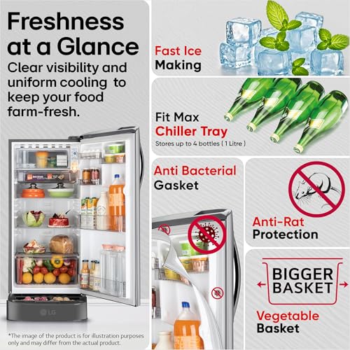 Image of LG 185 L, 5 Star, Smart Inverter, Direct Cool Single Door Refrigerator (GLD1956ZAPZ, Shiny Steel, Base stand with Drawer, Fit Max Chiller Tray & Fast Ice Making)