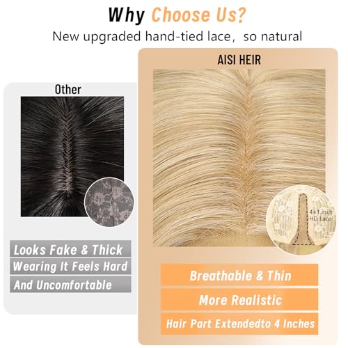 Image of AISI HAIR Platinum Blonde Wig for Women, Wavy Synthetic Lace Wig 26Inch