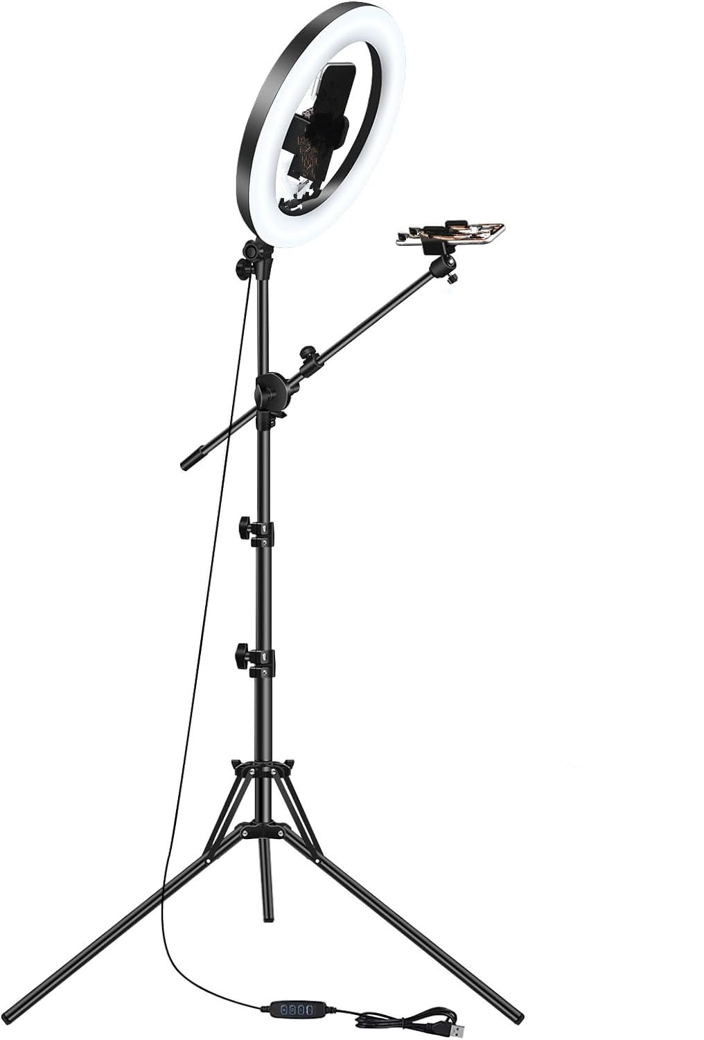 YoTilon Ring Light Tripod for Phone,Floor Tripod Stand with Ring Light,Selfie Ring Light with Bluetooth Remote, 3 Color Mode Controller & USB Powered, for Live Stream, Photo Selfie, Video Recording