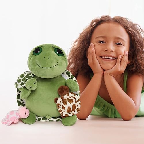 Miniatura 7 de Karister Animal de peluche con 3 tortugas bebé y 2 huevos de tortuga dentro de su concha de tortuga con cremallera Regalos de felpa de tortuga de
