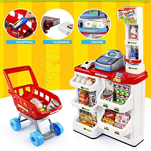Image of Kids Supermarket Playset - Pretend Grocery Store Checkout Counter with Cash Register, Scanner, Shopping Cart & Accessories | Multicolor Role Play Shop Toy for Boys & Girls