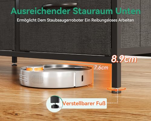 Coleshome Kommode mit 5 Stoffschubladen, Kommode mit Schubladen mit 2 Große und 3 Kleine, Holzplatte Robustem Stahlrahmen, Geeignet für Schlaf- und Wohnzimmer, 76 x 29 x 60cm, Schwarz