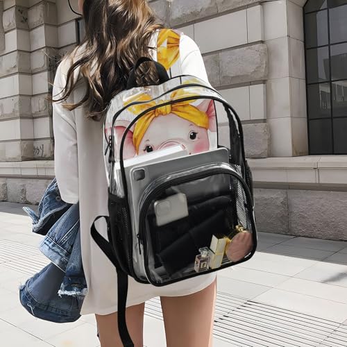 Pig Bathtub Duck Funny Clear Backpack, PVC Transparent Bag with Large Capacity for Boys, Girls, Men, Women, See Through Bookbag for School Work College Travel4