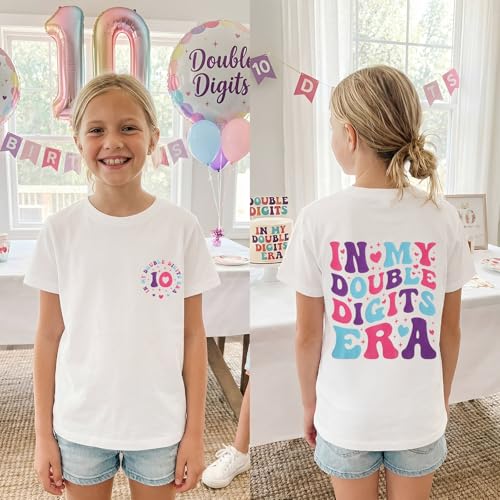 Image of IZYJOY in My Double Digits Era Shirts Girls 10th Birthday T-Shirts 10 Years Old Birthday Party Short Sleeve Summer Tee Tops