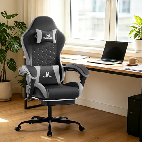 Image of Gaming Chair, Computer Office Chair with Footrest, Adjustable Height & Backrest Gaming Chairs with Swivel for Adults, High Back PU Leather Ergonomic Chair with Lumbar Support, BlackGrey