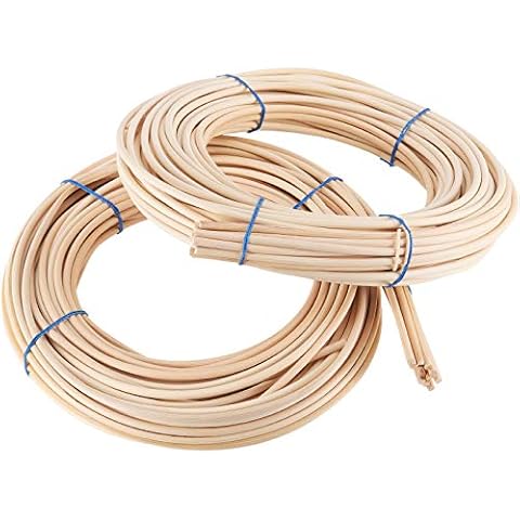 FAATCOI 2 Pack 0.2 Inch 65 Feet Round Reed Spline, Chair Cane for DIY Craft Rattan Cane Webbing Basket Wicker Weaving Cover